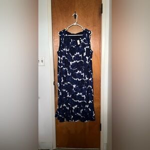 Talbots blue/white floral print sleeveless midi dress 2X NWT